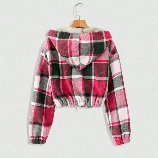 Women's Elegant Plaid Hooded Jacket