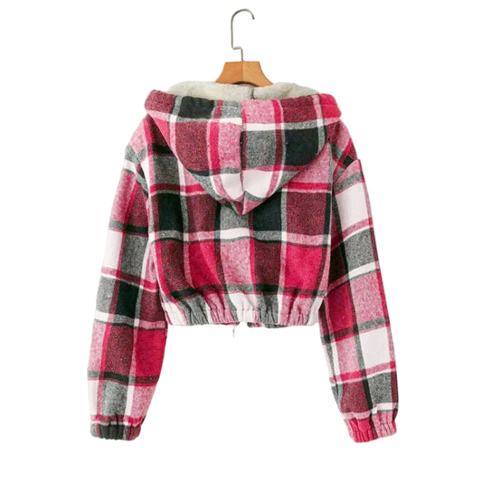 Women's Elegant Plaid Hooded Jacket