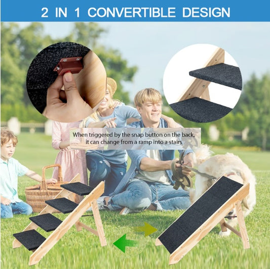 Wooden Foldable 4-storey Pet Stairs & Ramps