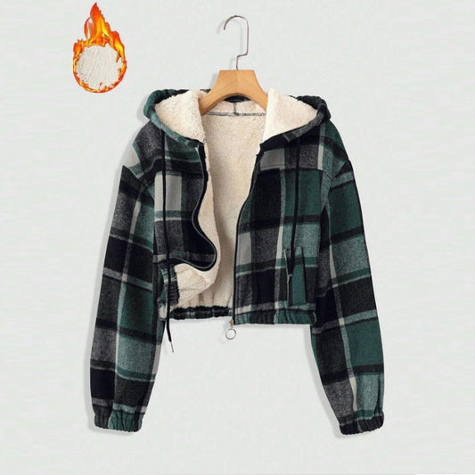 Women's Elegant Plaid Hooded Jacket