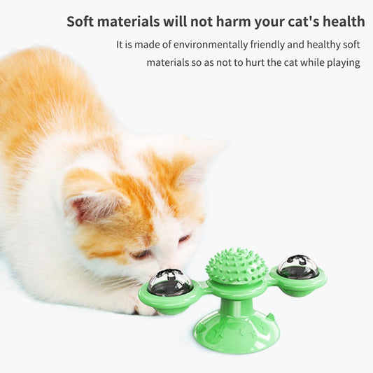 Cat Rotating Windmill Toy with Suction Base β Interactive Catnip Scratcher, Teeth Cleaning & IQ Training Toy