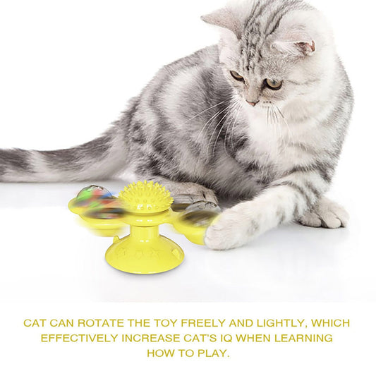 Cat Rotating Windmill Toy with Suction Base β Interactive Catnip Scratcher, Teeth Cleaning & IQ Training Toy