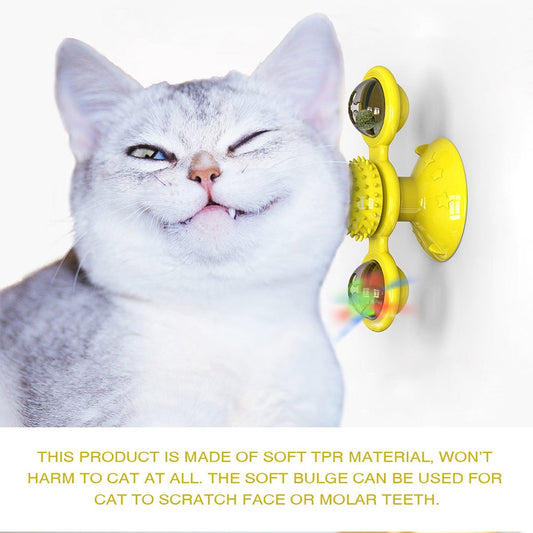 Cat Rotating Windmill Toy with Suction Base β Interactive Catnip Scratcher, Teeth Cleaning & IQ Training Toy
