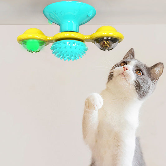 Cat Rotating Windmill Toy with Suction Base β Interactive Catnip Scratcher, Teeth Cleaning & IQ Training Toy
