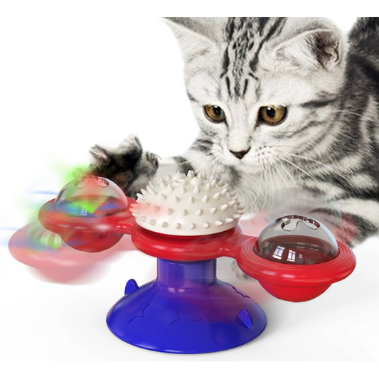 Cat Rotating Windmill Toy with Suction Base β Interactive Catnip Scratcher, Teeth Cleaning & IQ Training Toy