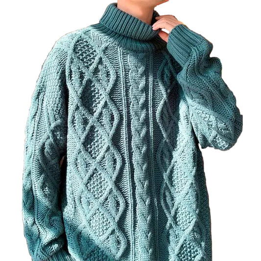 Retro Green Jacquard Turtleneck Sweater