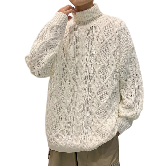 Retro Green Jacquard Turtleneck Sweater