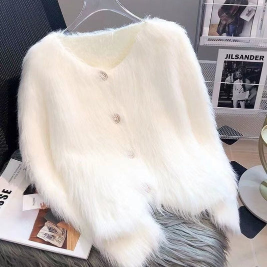 Faux Mink Velvet Knit Cardigan Sweater