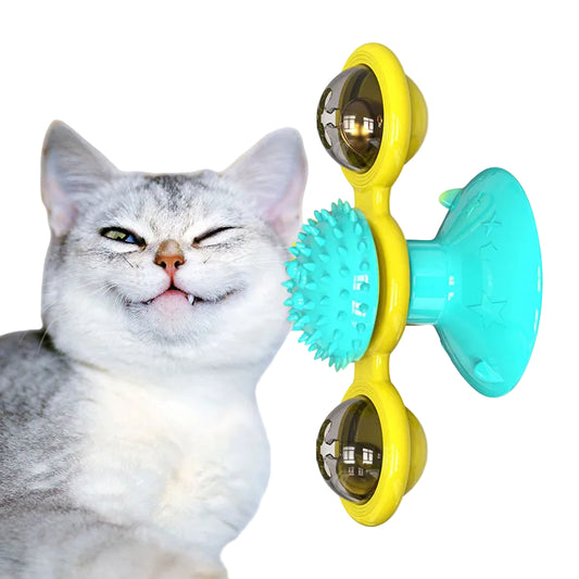 Cat Rotating Windmill Toy with Suction Base β Interactive Catnip Scratcher, Teeth Cleaning & IQ Training Toy