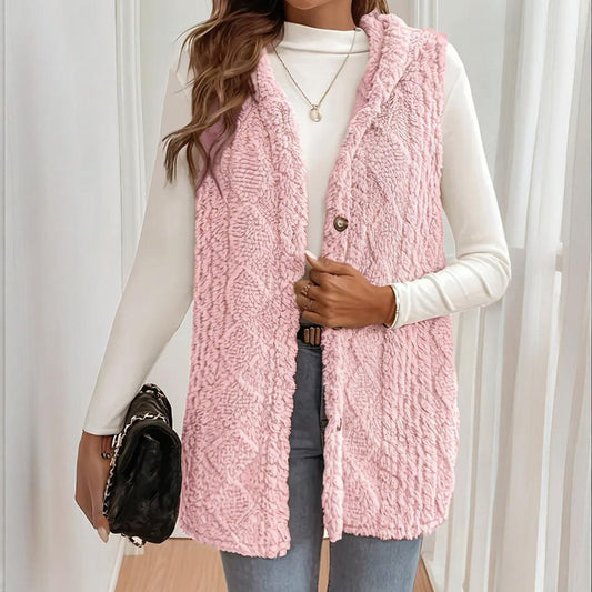 Textured Sleeveless Hooded Vest