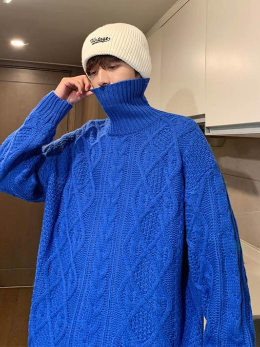 Retro Green Jacquard Turtleneck Sweater