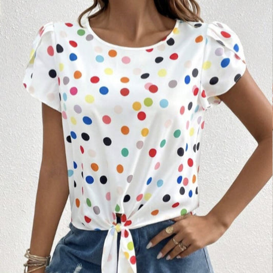 Contrasting Color Polka Dot Top
