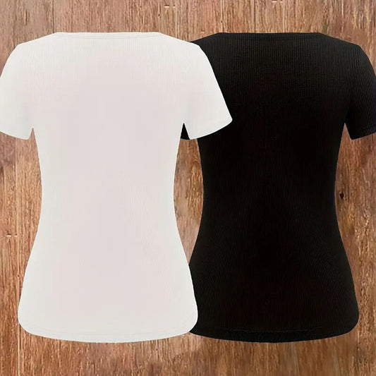 Women's Zipper V Neck Tops x2 Pieces