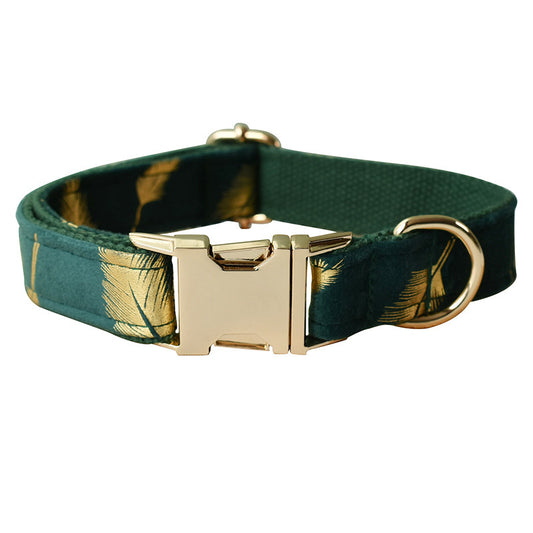 Emerald Feather Pattern Collar Bow Leash Set