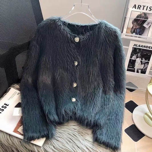 Faux Mink Velvet Knit Cardigan Sweater