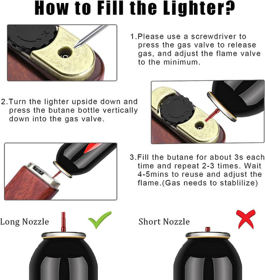 Soft Flame Refillable Gas Lighter | Wooden Case