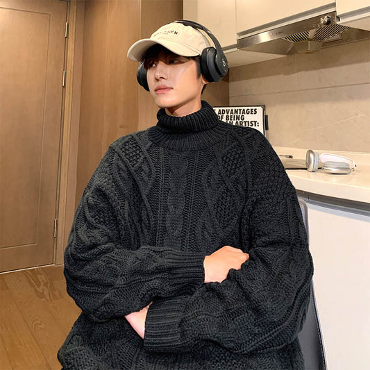 Retro Green Jacquard Turtleneck Sweater