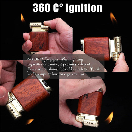 Soft Flame Refillable Gas Lighter | Wooden Case