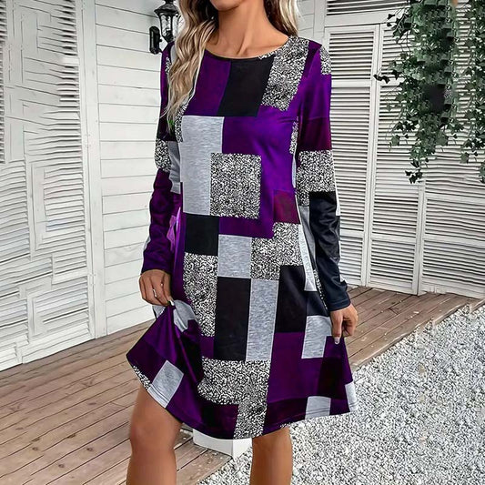 Digital Print Elegant Spring & Fall Dress
