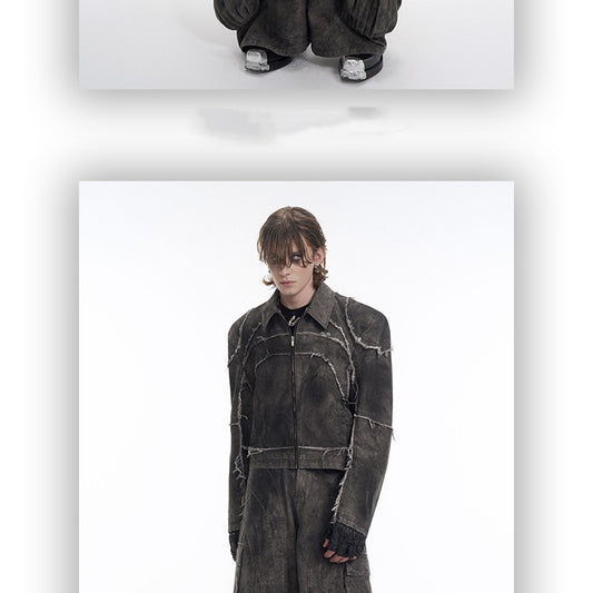 Gray Padded Shoulder Denim Coat