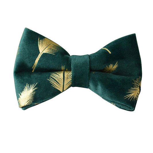 Emerald Feather Pattern Collar Bow Leash Set