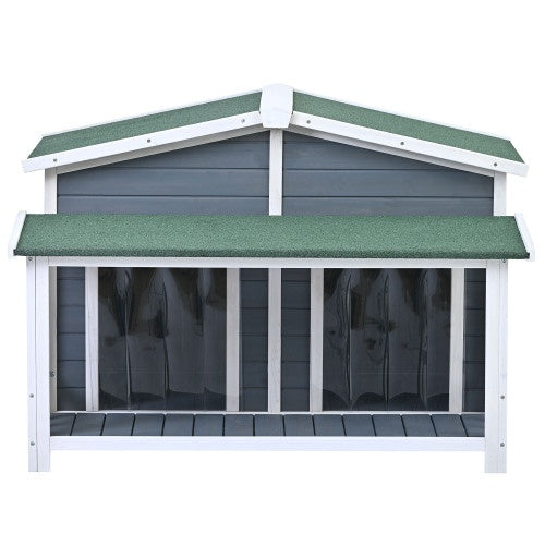 GO 47.2 Large Wooden Dog House Outdoor With Porch, 2 Doors, Gray And Green