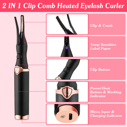 1Pc 2 In 1 Clip Comb Heated Eyelash Curler