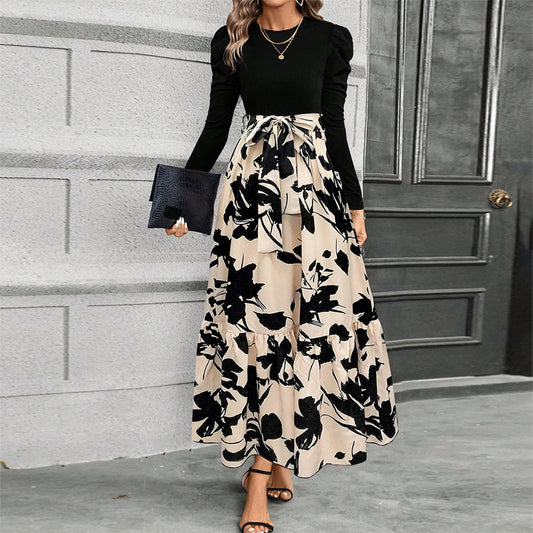 Patchwork Print & Pleated Maxi Dress