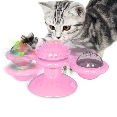 Cat Rotating Windmill Toy with Suction Base β Interactive Catnip Scratcher, Teeth Cleaning & IQ Training Toy