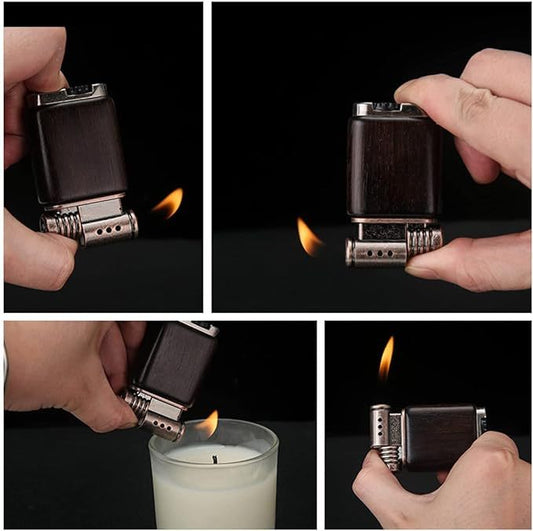 Soft Flame Refillable Gas Lighter | Wooden Case