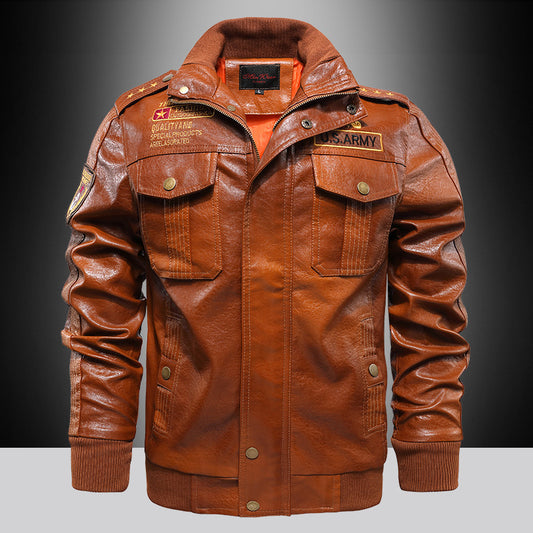 Men's Stand-up Collar Leather Jacket