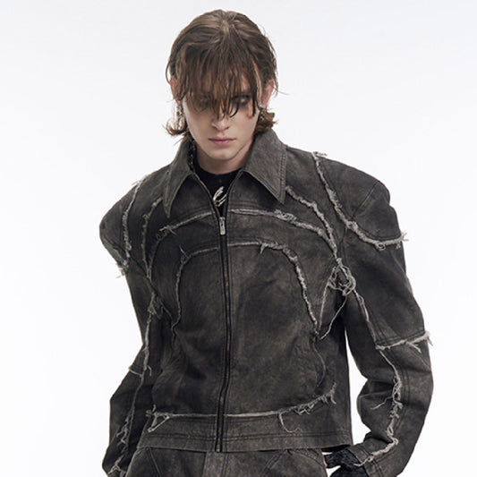 Gray Padded Shoulder Denim Coat