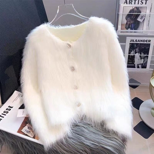 Faux Mink Velvet Knit Cardigan Sweater