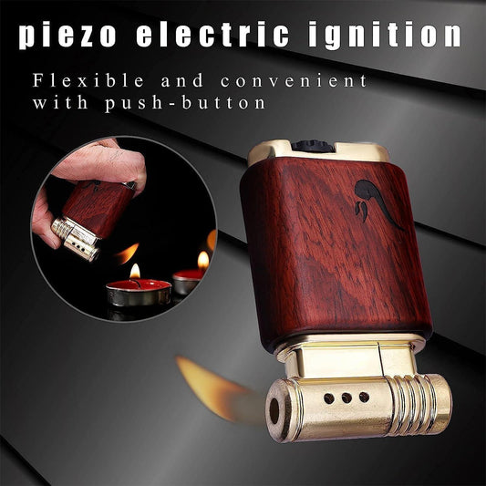 Soft Flame Refillable Gas Lighter | Wooden Case