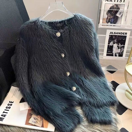 Faux Mink Velvet Knit Cardigan Sweater
