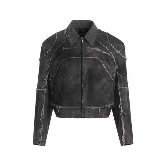 Gray Padded Shoulder Denim Coat