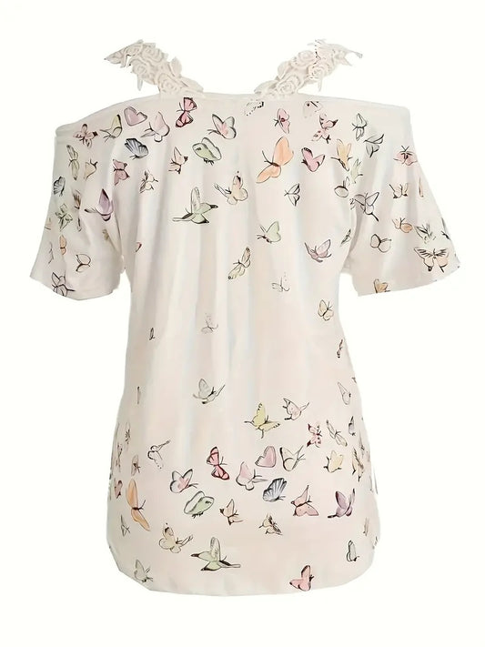 Summer New Butterfly Print V-neck T-shirt
