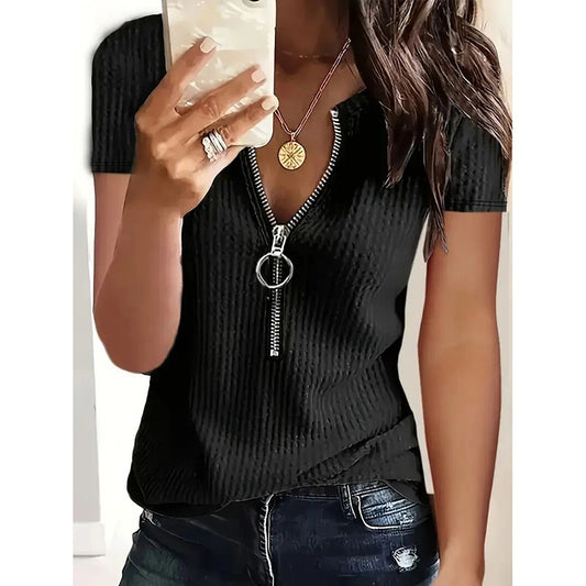 Women's Zipper V Neck Tops x2 Pieces