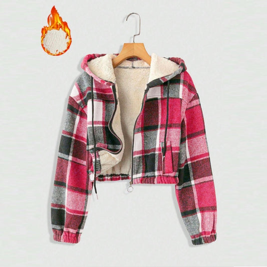 Women's Elegant Plaid Hooded Jacket