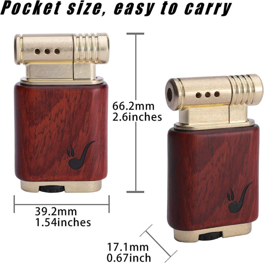 Soft Flame Refillable Gas Lighter | Wooden Case