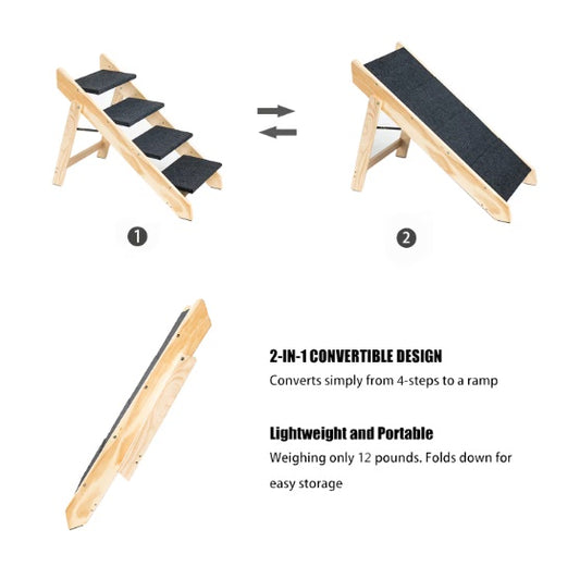 Wooden Foldable 4-storey Pet Stairs & Ramps