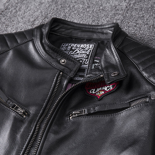 Stand Collar Leather Jacket