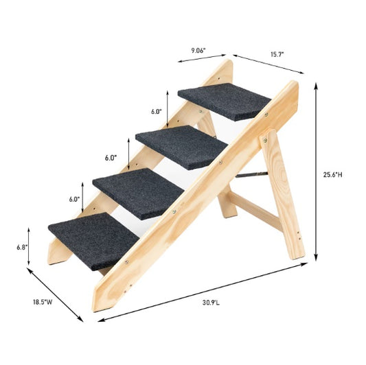 Wooden Foldable 4-storey Pet Stairs & Ramps