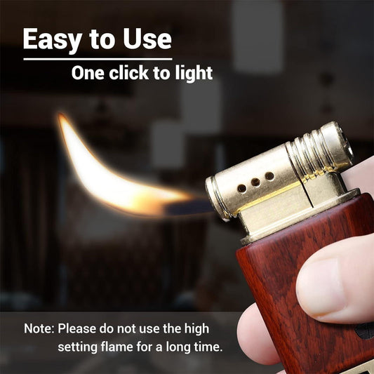Soft Flame Refillable Gas Lighter | Wooden Case