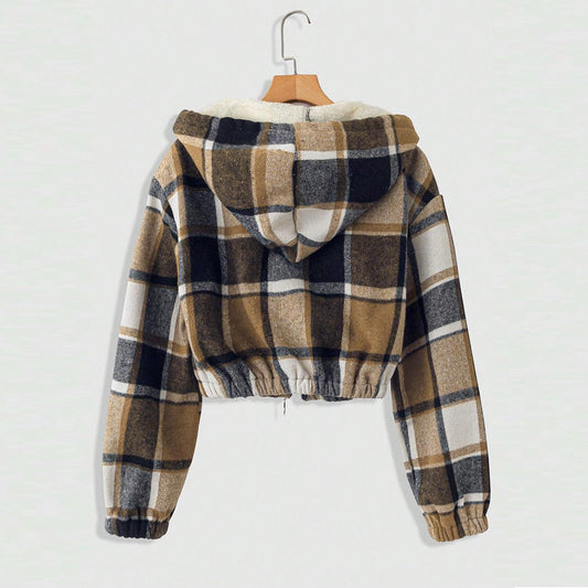Women's Elegant Plaid Hooded Jacket
