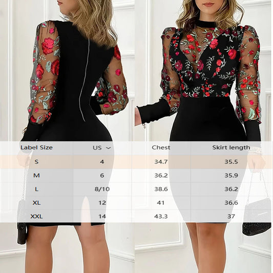 Women's Elegant See Through Floral Print Bodycon
