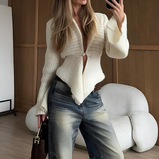 Elegant Irregular Hem Cardigan Sweater