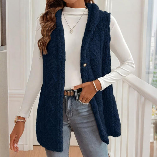 Textured Sleeveless Hooded Vest