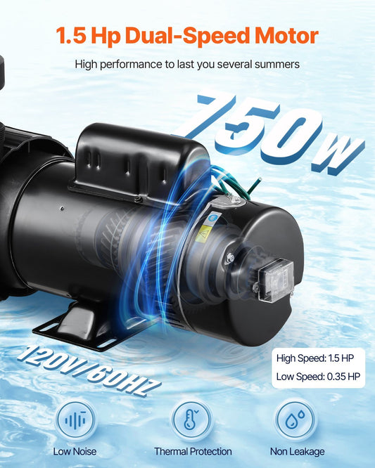 Dual Speed Swimming Pool Pump 110 GPM/52 GPM