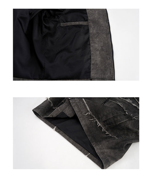 Gray Padded Shoulder Denim Coat